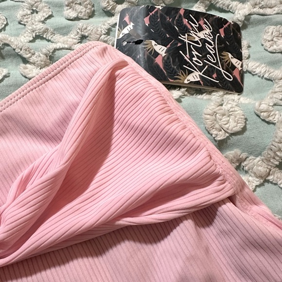 KORTNI JEANE High-Waisted Tie-Up Front Ribbed Swim Bottoms PINK - Sz S - NWT - Picture 2 of 6